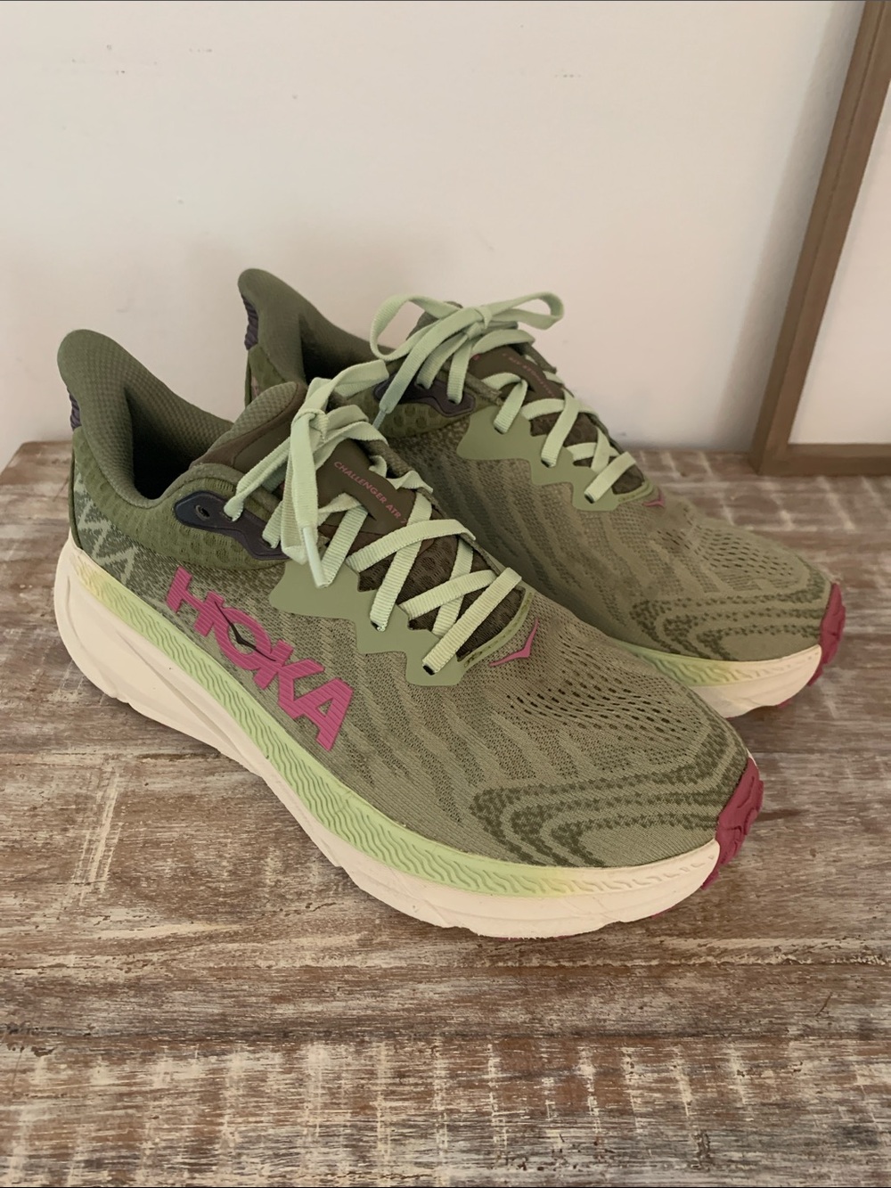 Hoka Challenger ATR 7 Green and Pink Women's Athletic Running Shoes